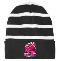 Tackle Breast Cancer Awareness Pink Ribbon Football Boy Kid Striped Beanie with Solid Band