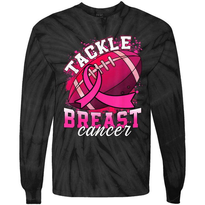 Tackle Breast Cancer Awareness Pink Ribbon Football Boy Kid Tie-Dye Long Sleeve Shirt