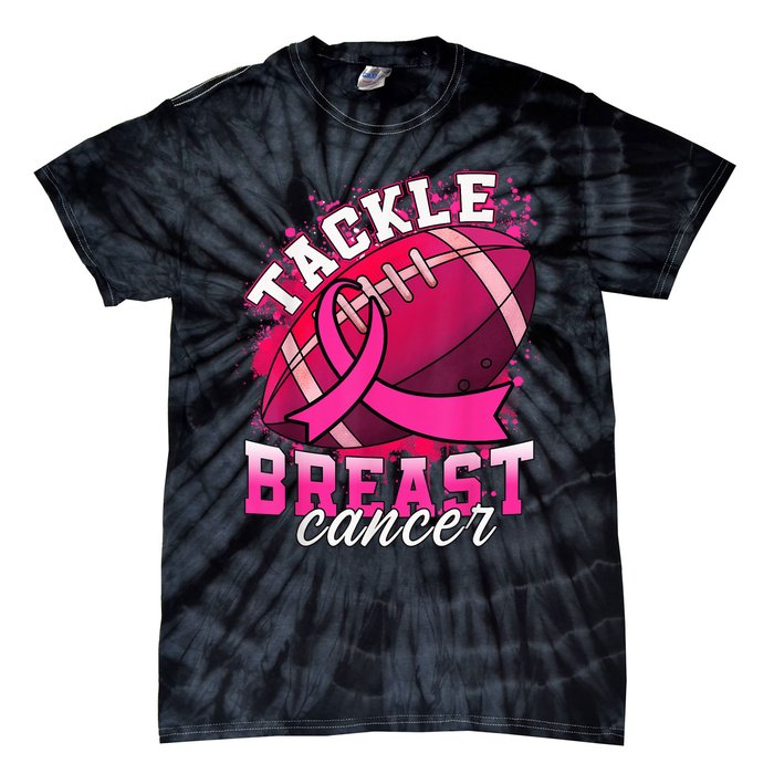 Tackle Breast Cancer Awareness Pink Ribbon Football Boy Kid Tie-Dye T-Shirt