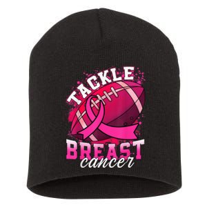 Tackle Breast Cancer Awareness Pink Ribbon Football Boy Kid Short Acrylic Beanie