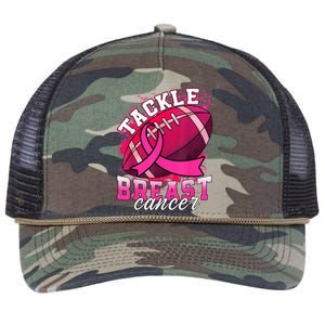 Tackle Breast Cancer Awareness Pink Ribbon Football Boy Kid Retro Rope Trucker Hat Cap