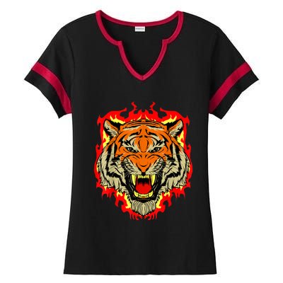 Tiger Big Cat Bengal Wildcat Predator Cool Animal Gift Idea Ladies Halftime Notch Neck Tee