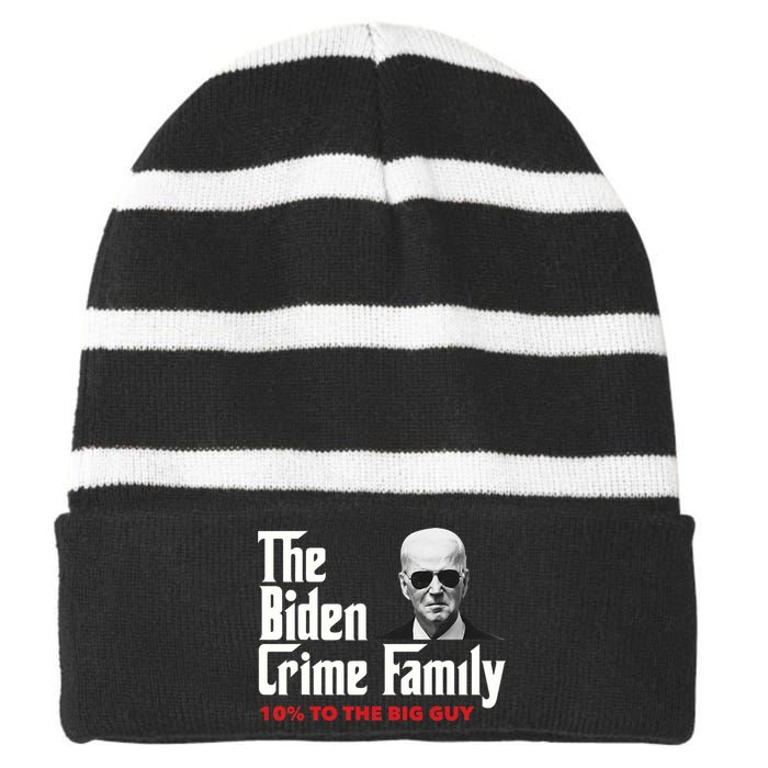 The Biden Crime Family Vintage Retro 2024 Republican Striped Beanie with Solid Band