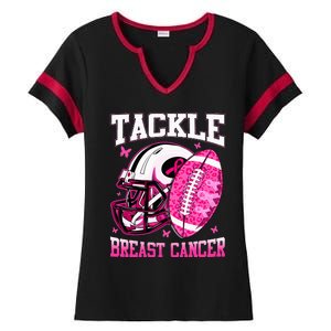 Tackle Breast Cancer Awareness Pink Ribbon Football Kids Ladies Halftime Notch Neck Tee