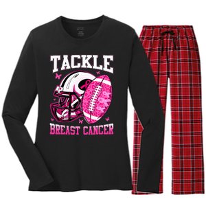 Tackle Breast Cancer Awareness Pink Ribbon Football Kids Women's Long Sleeve Flannel Pajama Set 