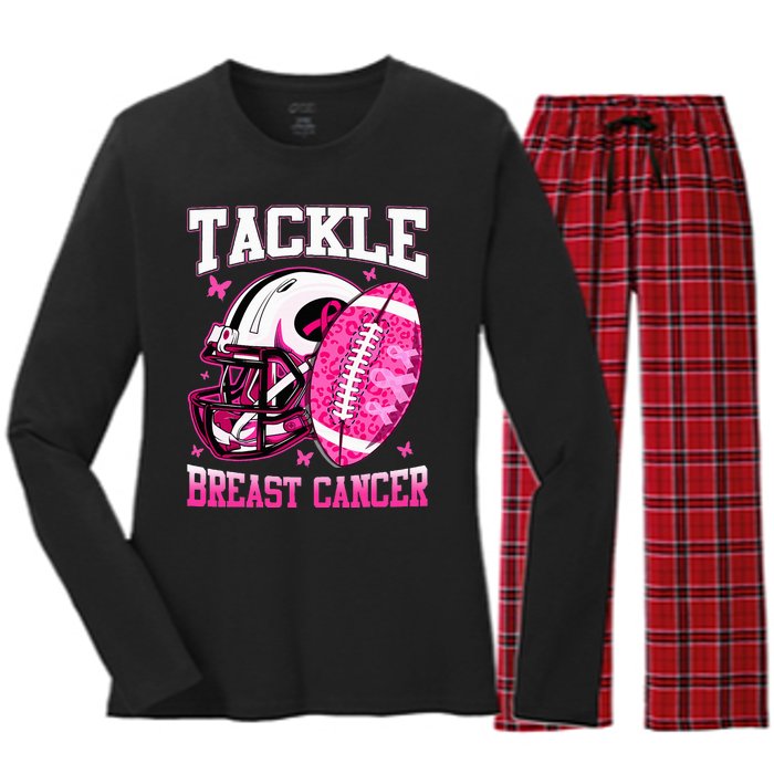 Tackle Breast Cancer Awareness Pink Ribbon Football Kids Women's Long Sleeve Flannel Pajama Set 