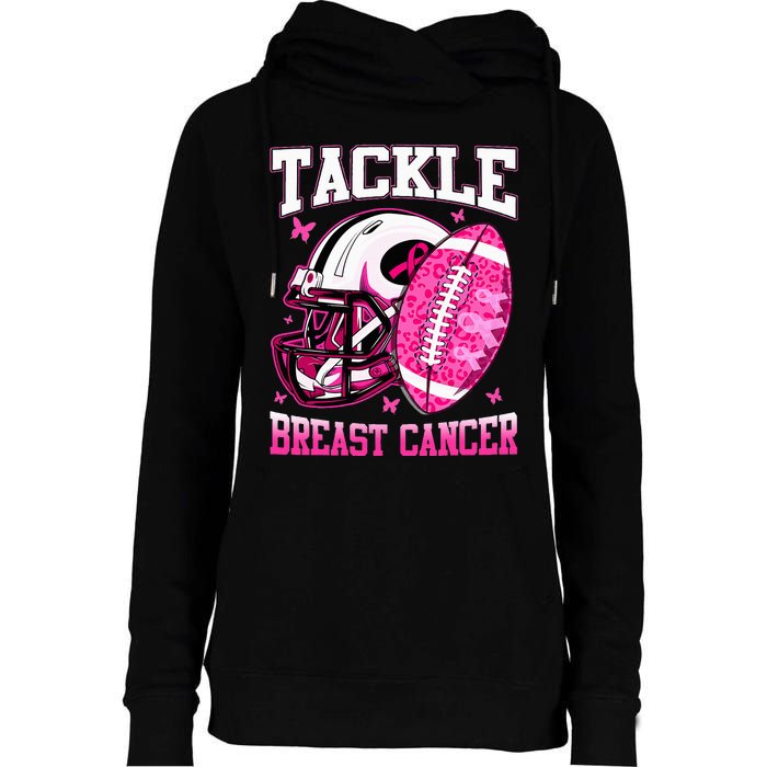 Tackle Breast Cancer Awareness Pink Ribbon Football Kids Womens Funnel Neck Pullover Hood