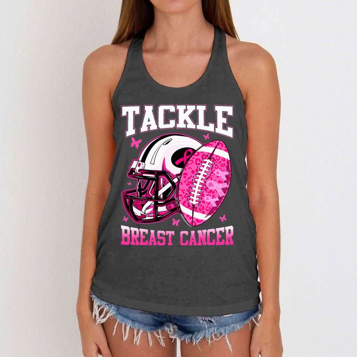 Tackle Breast Cancer Awareness Pink Ribbon Football Kids Women's Knotted Racerback Tank