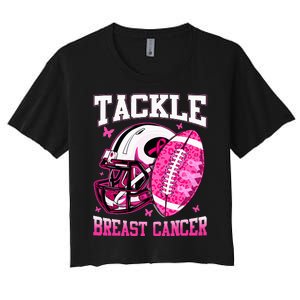 Tackle Breast Cancer Awareness Pink Ribbon Football Kids Women's Crop Top Tee