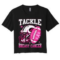 Tackle Breast Cancer Awareness Pink Ribbon Football Kids Women's Crop Top Tee