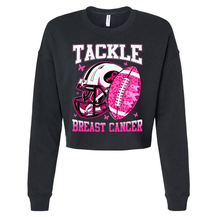 Tackle Breast Cancer Awareness Pink Ribbon Football Kids Cropped Pullover Crew