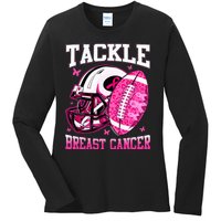 Tackle Breast Cancer Awareness Pink Ribbon Football Kids Ladies Long Sleeve Shirt