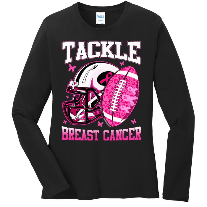 Tackle Breast Cancer Awareness Pink Ribbon Football Kids Ladies Long Sleeve Shirt