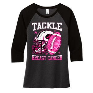 Tackle Breast Cancer Awareness Pink Ribbon Football Kids Women's Tri-Blend 3/4-Sleeve Raglan Shirt