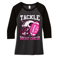 Tackle Breast Cancer Awareness Pink Ribbon Football Kids Women's Tri-Blend 3/4-Sleeve Raglan Shirt