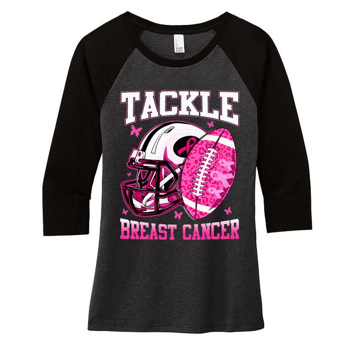 Tackle Breast Cancer Awareness Pink Ribbon Football Kids Women's Tri-Blend 3/4-Sleeve Raglan Shirt