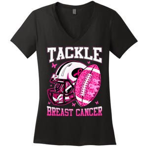 Tackle Breast Cancer Awareness Pink Ribbon Football Kids Women's V-Neck T-Shirt