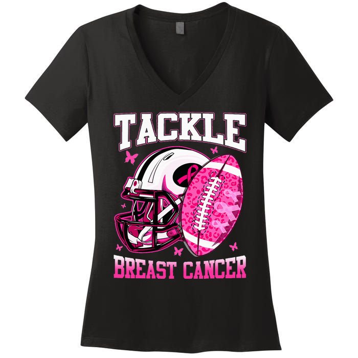 Tackle Breast Cancer Awareness Pink Ribbon Football Kids Women's V-Neck T-Shirt