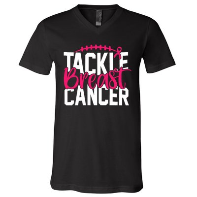 Tackle Breast Cancer Awareness Football Fan V-Neck T-Shirt