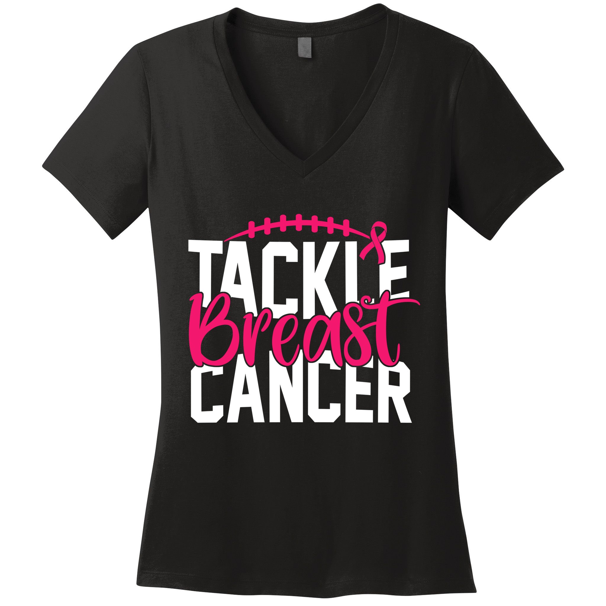 Tackle Breast Cancer Awareness Football Fan Women's V-Neck T-Shirt