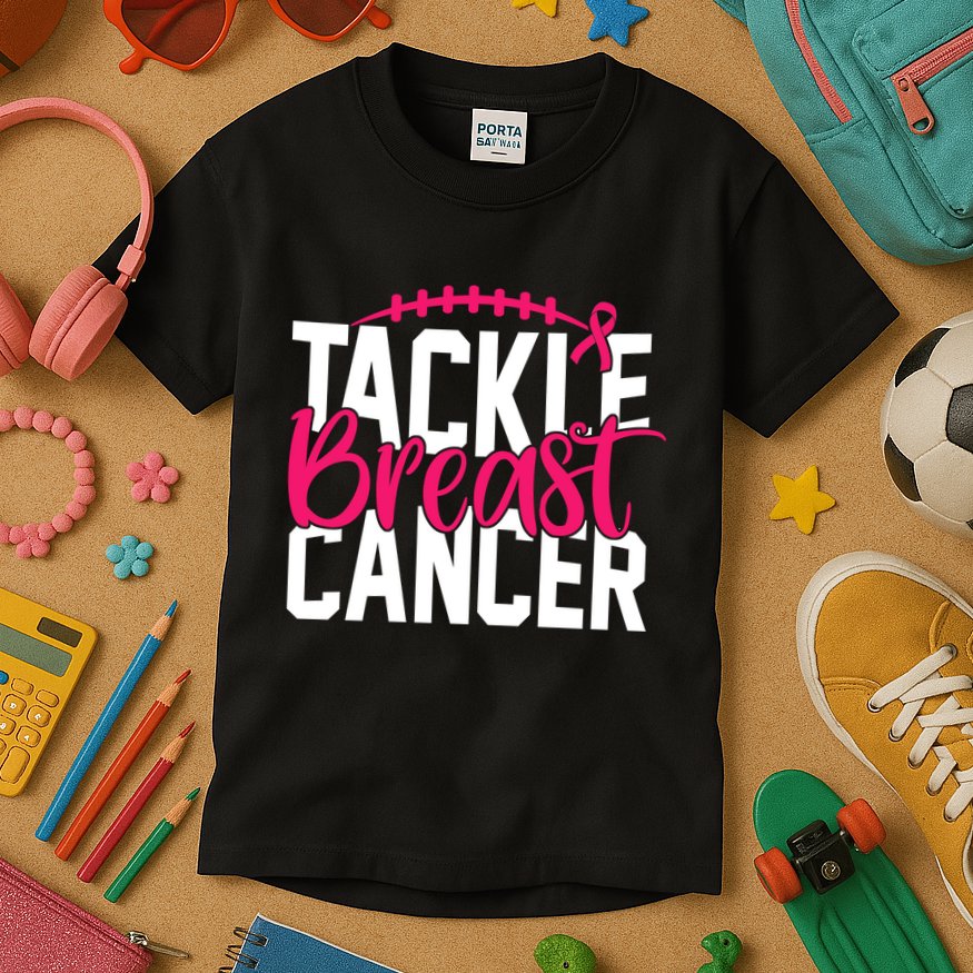 Tackle Breast Cancer Awareness Football Fan Kids T-Shirt