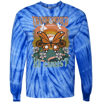 Transformed By Christ Retro Butterfly Ro 13:2 Christian Meaningful Gift Tie-Dye Long Sleeve Shirt