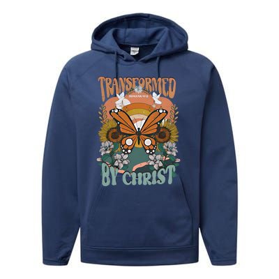 Transformed By Christ Retro Butterfly Ro 13:2 Christian Meaningful Gift Performance Fleece Hoodie