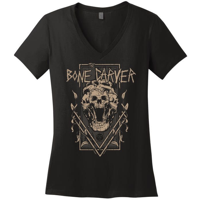 The Bone Carver Death God Skeleton Spicy Books Women's V-Neck T-Shirt