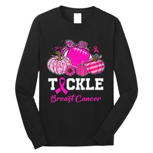 Tackle Breast Cancer Awareness Football Pink Ribbon Pumpkin Long Sleeve Shirt