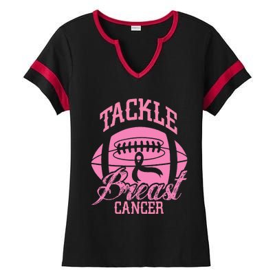 Tackle Breast Cancer Awareness Pink Ribbon Football Ladies Halftime Notch Neck Tee