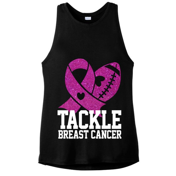 Tackle Breast Cancer Football Ribbon Ladies PosiCharge Tri-Blend Wicking Tank