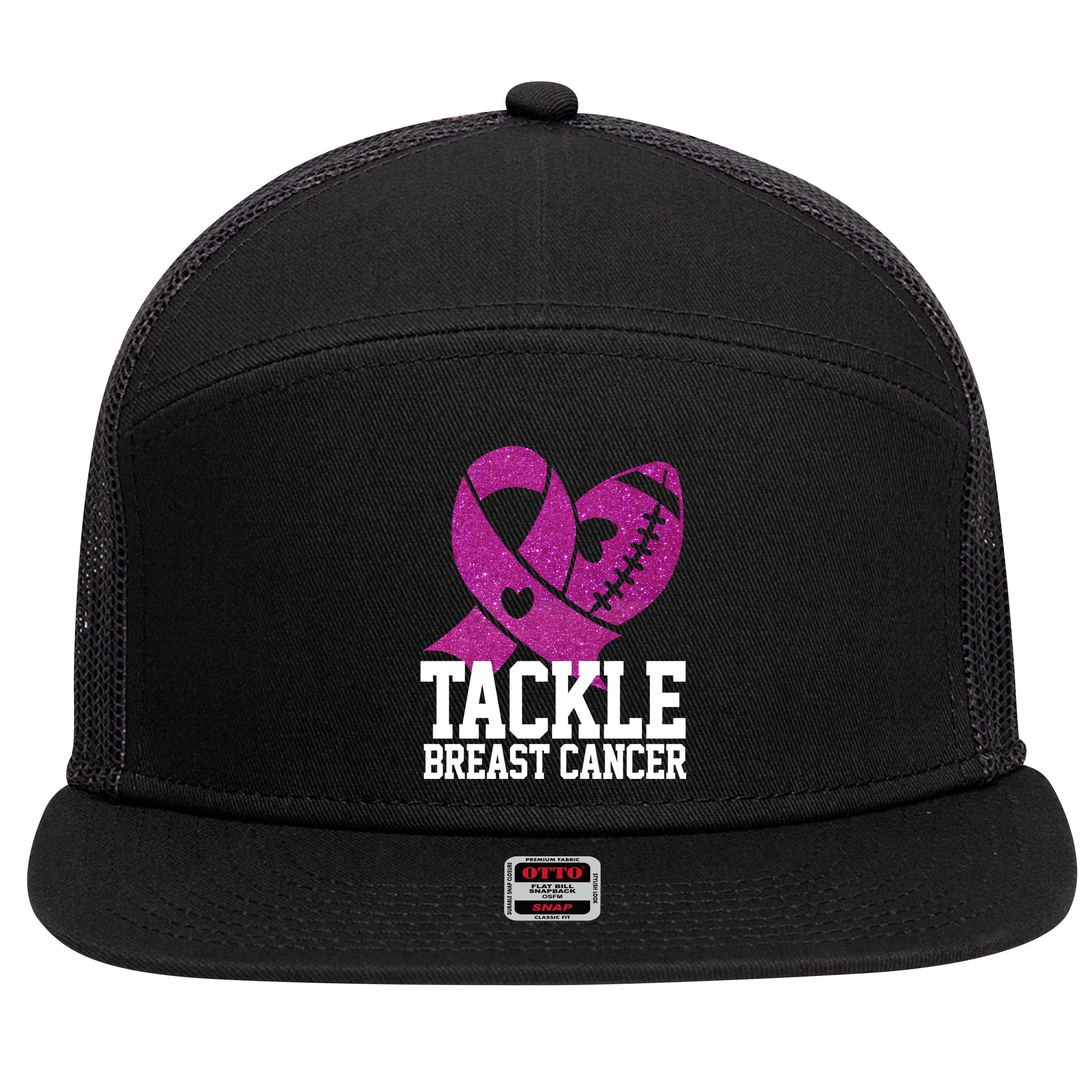 Tackle Breast Cancer Football Ribbon 7 Panel Mesh Trucker Snapback Hat