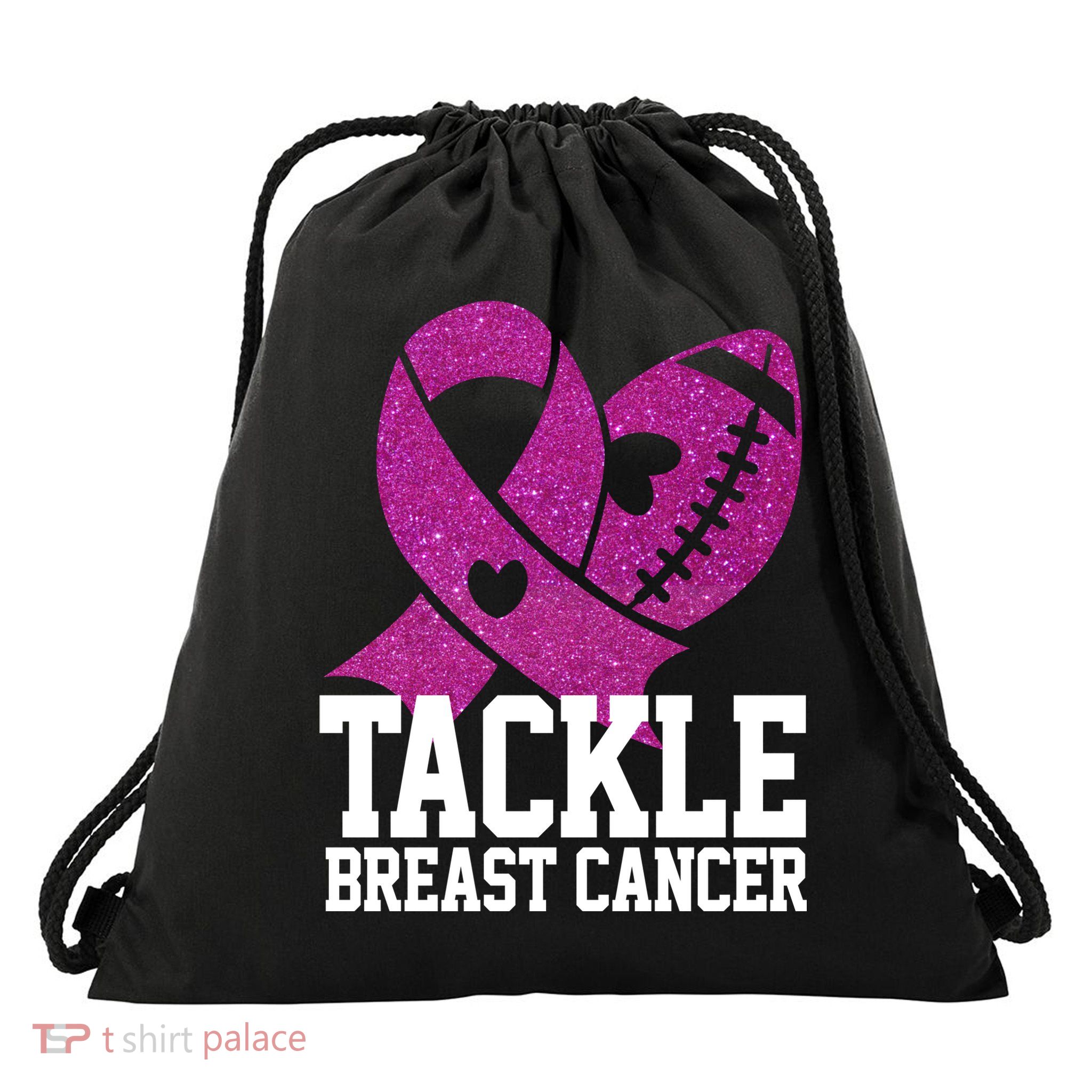 Tackle Breast Cancer Football Ribbon Drawstring Bag