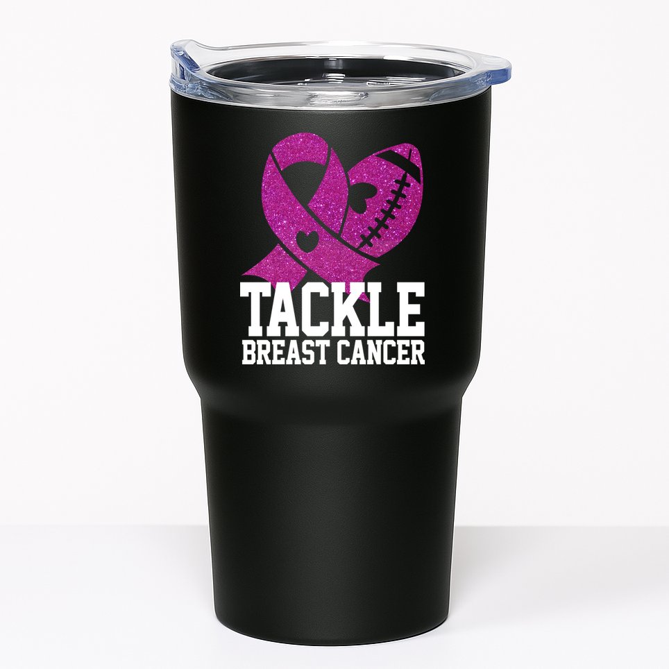 Tackle Breast Cancer Football Ribbon Tumbler