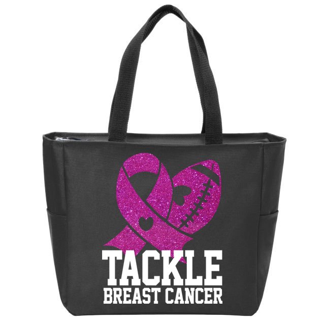Tackle Breast Cancer Football Ribbon Zip Tote Bag