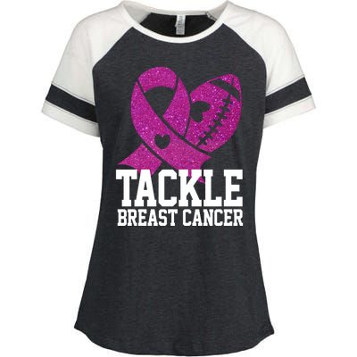 Tackle Breast Cancer Football Ribbon Enza Ladies Jersey Colorblock Tee