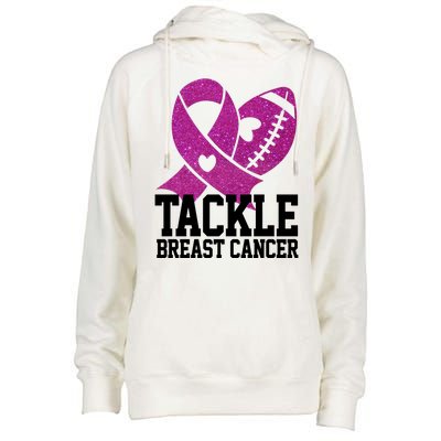 Tackle Breast Cancer Football Ribbon Womens Funnel Neck Pullover Hood