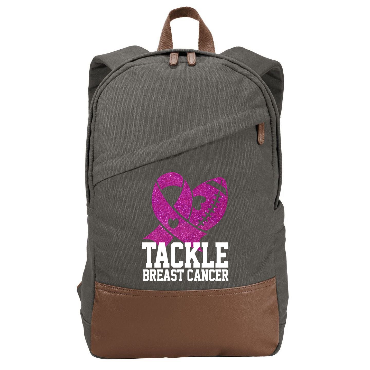 Tackle Breast Cancer Football Ribbon Cotton Canvas Backpack