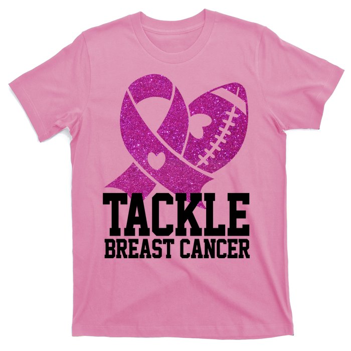 Tackle Breast Cancer Football Ribbon T-Shirt