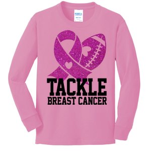 Tackle Breast Cancer Football Ribbon Kids Long Sleeve Shirt