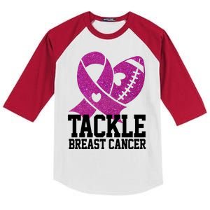 Tackle Breast Cancer Football Ribbon Kids Colorblock Raglan Jersey