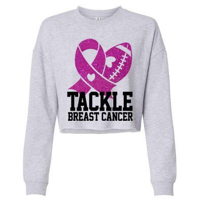 Tackle Breast Cancer Football Ribbon Cropped Pullover Crew