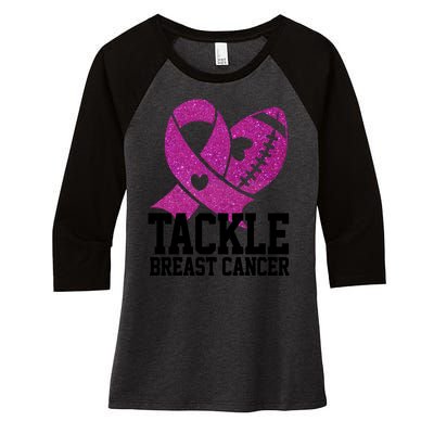 Tackle Breast Cancer Football Ribbon Women's Tri-Blend 3/4-Sleeve Raglan Shirt