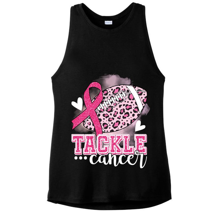 Tackle Breast Cancer Pink Ribbon Football Ladies PosiCharge Tri-Blend Wicking Tank