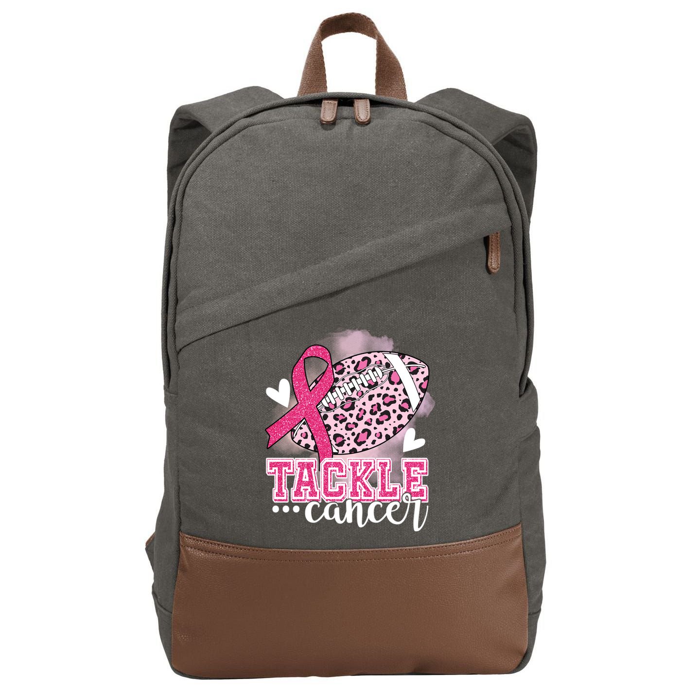 Tackle Breast Cancer Pink Ribbon Football Cotton Canvas Backpack