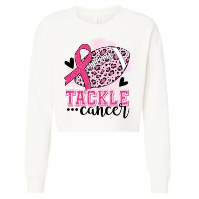 Tackle Breast Cancer Pink Ribbon Football Cropped Pullover Crew