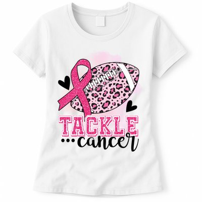 Tackle Breast Cancer Pink Ribbon Football Womens T-Shirt