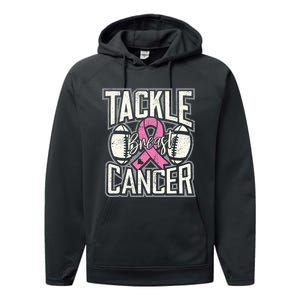 Tackle Breast Cancer Awareness Football Pink Ribbon Performance Fleece Hoodie