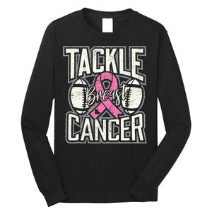 Tackle Breast Cancer Awareness Football Pink Ribbon Long Sleeve Shirt