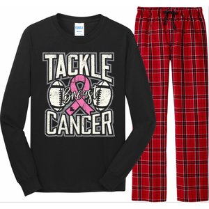 Tackle Breast Cancer Awareness Football Pink Ribbon Long Sleeve Pajama Set